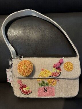 FREE SHIPPING..... Cocktail Drink Hand Beaded India bag purse with Orange Charm